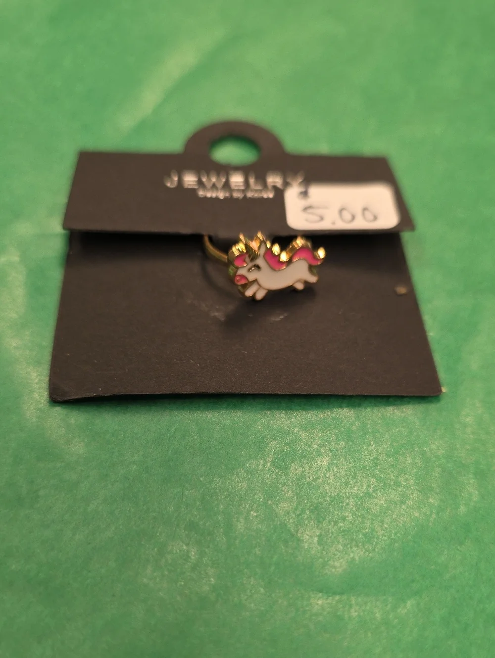 Gold-Tone Pink & White Unicorn Ring -